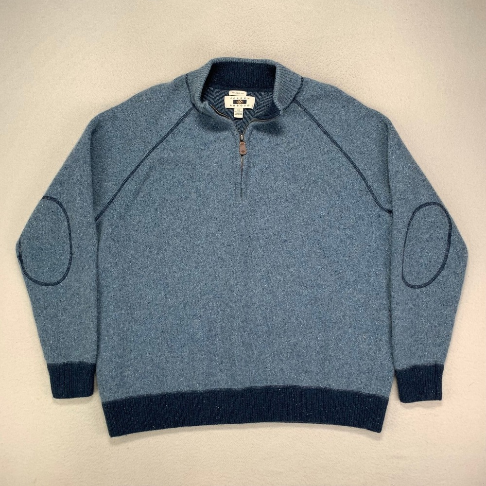 Joseph Abboud Wool Sweater Mens 3XL‎ Blue 1/4 Zip Lambswool/Nylon Preppy Casual